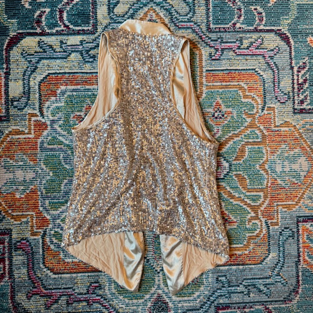 Anthropologie Silver Sequin and Beige Silky Vest Size XS - Picture 3 of 3